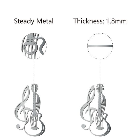 CREATCABIN Gitarren-Wanddekoration Metall, Silberne Musik, Metall-Wandkunst, Hängendes Ornament, Musiknote Eisen, Skulptur, Wanddekoration Für Modernes Bauernhaus, Rustikales Zuhause, 30x17.5cm