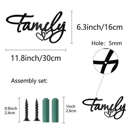 CREATCABIN Familie Metall-Wandkunst-Dekor,Schwarze Wand-Silhouette,Hängedekoration,Eisendraht,Wandkunst,Skulptur,Dekoration,Ausgeschnitten,Gesegnetes Ornament Für Bauernhaus,Innen Außenbereich,16x30cm