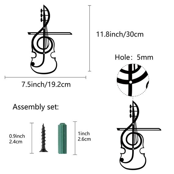 CREATCABIN Musiknoten Metall-Wandkunst Dekor Musikinstrumente Schwarze Wandschilder Gitarre Eisen Hängende Metallornament Skulptur Für Balkon Zuhause Wohnzimmer Dekoration Outdoor-Geschenke 30x19.5cm