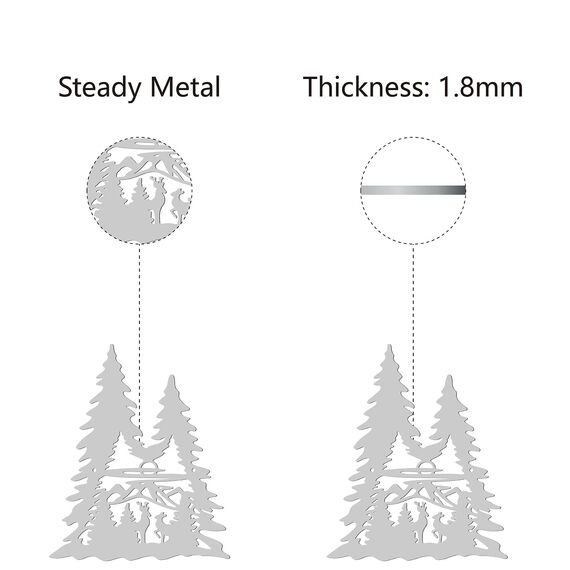 CREATCABIN Metall-Wandkunst Hirsch Kiefernbaum Wanddekoration Bergwald Eisen-Wandschilder Hängende Metallornament-Skulptur Für Balkon Garten Zuhause Wohnzimmer Dekoration 30x25cm