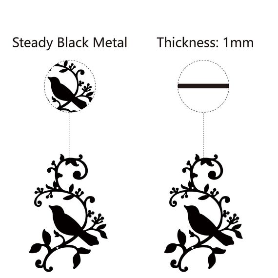 CREATCABIN Metall-Vogel-Wanddekoration Vögel Auf Dem AST Kunst Eisen-Wandschilder Aufhängen Metallornament Skulptur Blätter Für Balkon Garten Zuhause Wohnzimmer Innenbereich Geschenke Schwarz 30x20cm