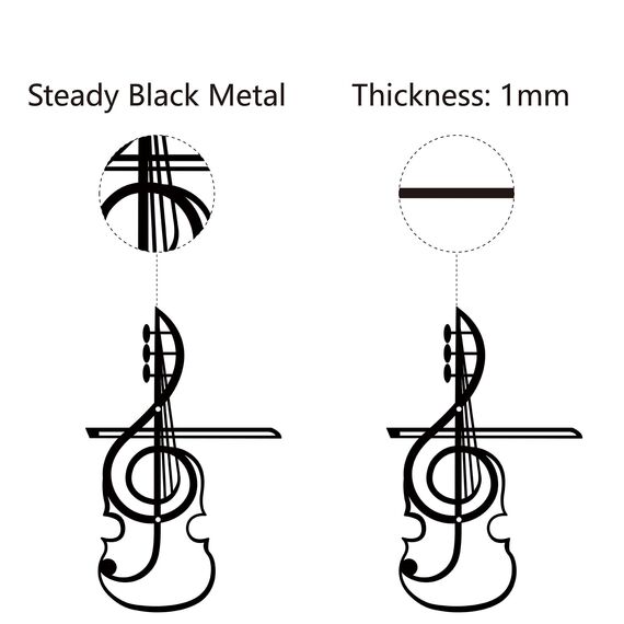CREATCABIN Musiknoten Metall-Wandkunst Dekor Musikinstrumente Schwarze Wandschilder Gitarre Eisen Hängende Metallornament Skulptur Für Balkon Zuhause Wohnzimmer Dekoration Outdoor-Geschenke 30x19.5cm