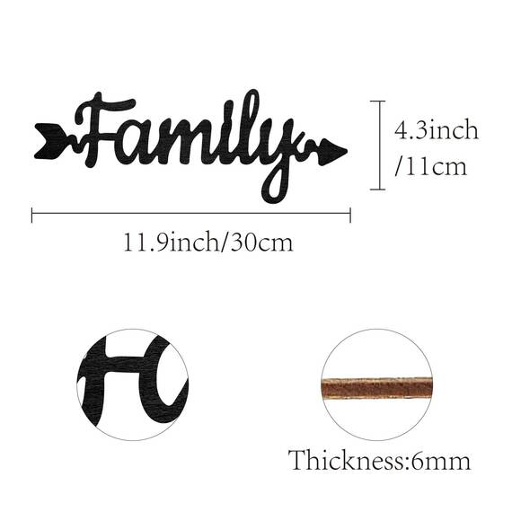 CREATCABIN Holzausschnitt Familie Pfeilschild Lasergeschnittene Holzwanddekoration Skulptur Hängedekoration Wandkunst Dekoration Für Zuhause Galerie Büro Haustür Schwarz 11.9" x 4.3"