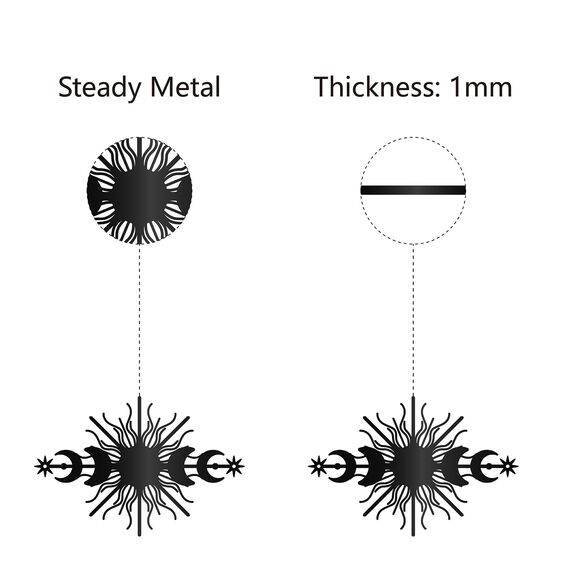CREATCABIN Sun Metal Wall Art Decor Iron Wall Art Phase Moon Black Hollow Sculpture Hanging Decor Rustic Wall Sign Decoration for Indoor Outside Living Room Home Office Hotel Balcony 11.8 x 7.9Inch
