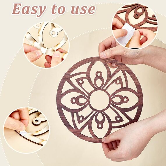 AHANDMAKER 5 Stück Mondphasen-Wanddekoration, Holzmondphase, böhmische Wandkunst Dekor für Wohnzimmer, Blumen-Mondphasen-Wandbehang, Schlafzimmer-Dekor, Heimwanddekoration, mit Blumenmuster,