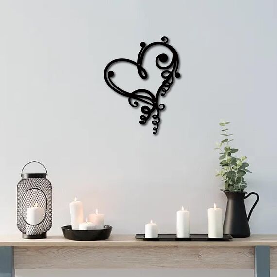 CREATCABIN Herz-Metall-Wandkunst Dekor Schwarze Wandschilder Liebe Eisen Hängende Metallornament-Skulptur Terrasse Balkon Garten Zuhause Wohnzimmer Dekoration Für Drinnen Draußen Geschenk 30x23.4cm