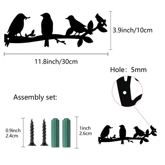 CREATCABIN Metall-Vogel-Wandkunst,Vögel Auf Zweig,Wanddekoration,Schwarze Blätter Vogelskulpturen,Vogel Auf Weinrebe,Olivenzweig,Eisen-Silhouette,Wandbehangschild Für Wohnzimmer,Schlafzimmer,30x10cm