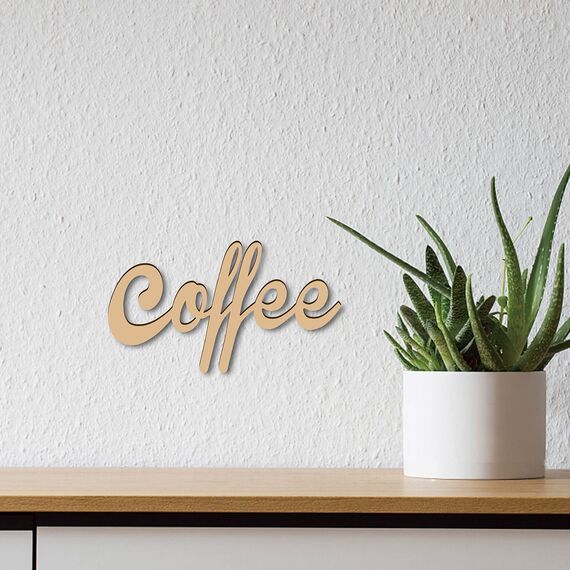 CREATCABIN Laser Cut Holzschild Wandkunst Kaffee Brief Zeichen Dekorative Wandskulptur Hängende Dekor Unvollendet Für Einweihungstür Wand Raumdekoration 25 x 14 x 0.6cm