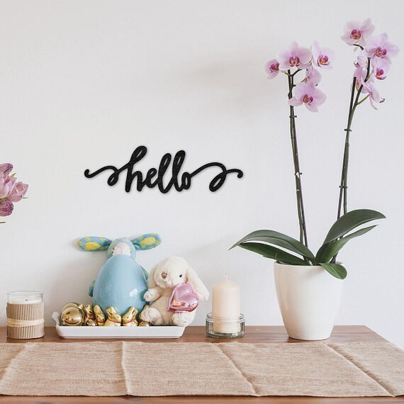 CREATCABIN Hello Wood Crafts Wortausschnitt-Holzschild,Laser-Holzschild,Ornamente,Kunstprojekt,Wortschild,Wanddekoration,Unvollendete Ausschnitte,Holzdekoration Für Personalisiertes Zuhause,30x9cm