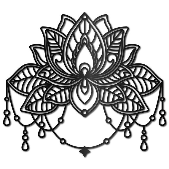 CREATCABIN Lotus Metall-Wandkunst-Dekor,Schwarze Blume,Wandbehang,Dekor,Eisendraht,Wandkunst,Silhouette,Skulptur,Dekoration,Schild,Ausgehöhlt,Minimalistisches Blumenornament Für Garten,Zuhause,26x23cm