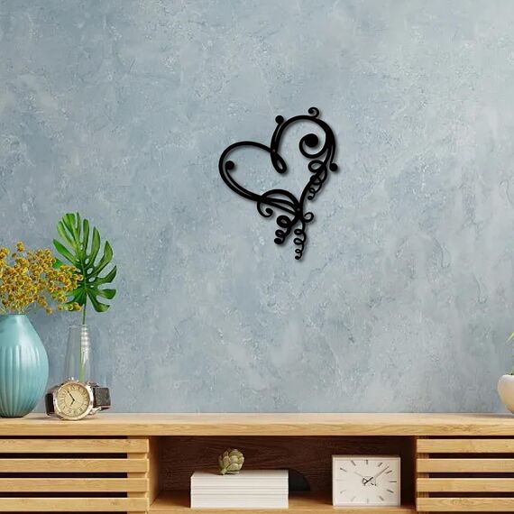 CREATCABIN Herz-Metall-Wandkunst Dekor Schwarze Wandschilder Liebe Eisen Hängende Metallornament-Skulptur Terrasse Balkon Garten Zuhause Wohnzimmer Dekoration Für Drinnen Draußen Geschenk 30x23.4cm