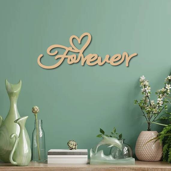 CREATCABIN Forever Holzbuchstaben Ausgeschnittene Schilder Herz Lasergeschnittenes Holzschild Kunstwörter Lindenholz Dekor Unvollendet Aufhängen Für Kranz Leere Tür Schlafzimmer Malerei DIY 30x10.9cm