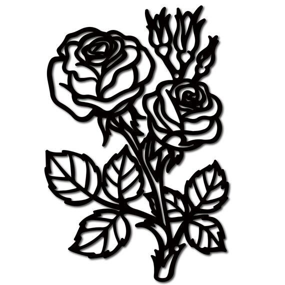CREATCABIN Metall-Wandkunst Dekor Rose Blume Schwarze Wandschilder Eisen Hängende Metallornament-Skulptur Für Balkon Garten Zuhause Wohnzimmer Dekoration Innenbereich Küche Büro Geschenke 30.6x20cm