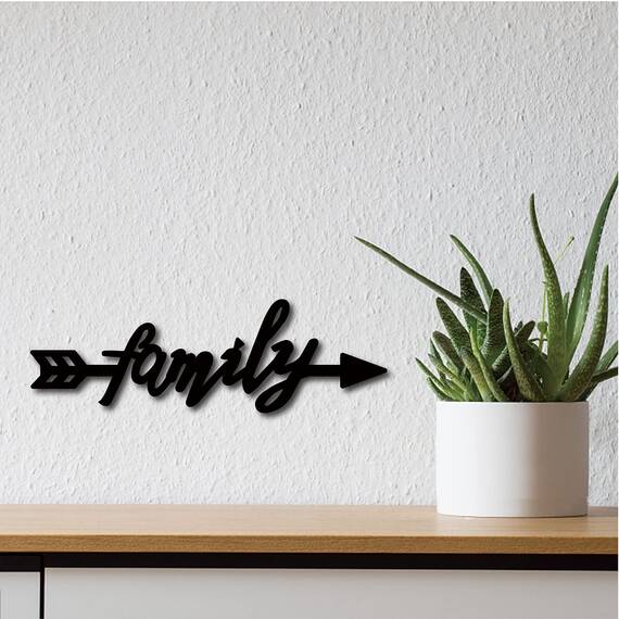 CREATCABIN Pfeil-Familien-Schild Holz Wanddekoration Kunstausschnitt Buchstabe Wort Laserschnitt Unvollendet Accessoire Rustikal Für Wohnzimmer Haustür Bauernhaus Veranda Dekoration 28x9.5cm Schwarz