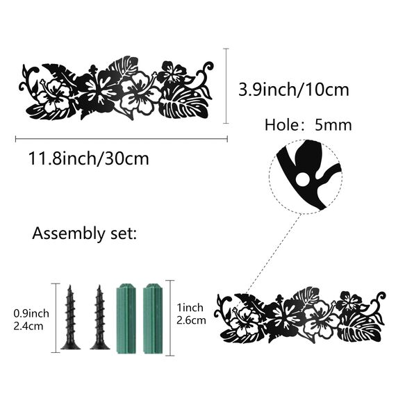 CREATCABIN Monstera Metall-Wandkunst-Dekor,Tropische Blumen,Schwarze Wandschilder,Eisen-Hänge-Metallornament,Wandskulptur,Geschenk Für Zuhause,Büro,Garten,Wohnzimmer,Dekoration,Weihnachten,30x10cm