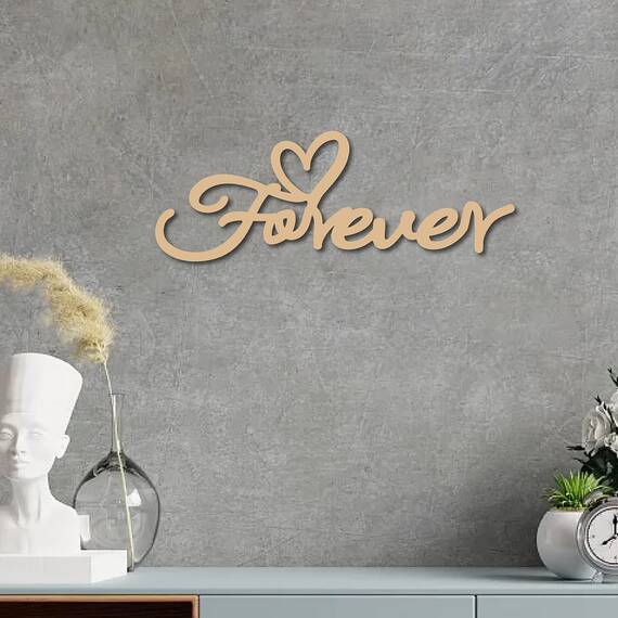 CREATCABIN Forever Holzbuchstaben Ausgeschnittene Schilder Herz Lasergeschnittenes Holzschild Kunstwörter Lindenholz Dekor Unvollendet Aufhängen Für Kranz Leere Tür Schlafzimmer Malerei DIY 30x10.9cm