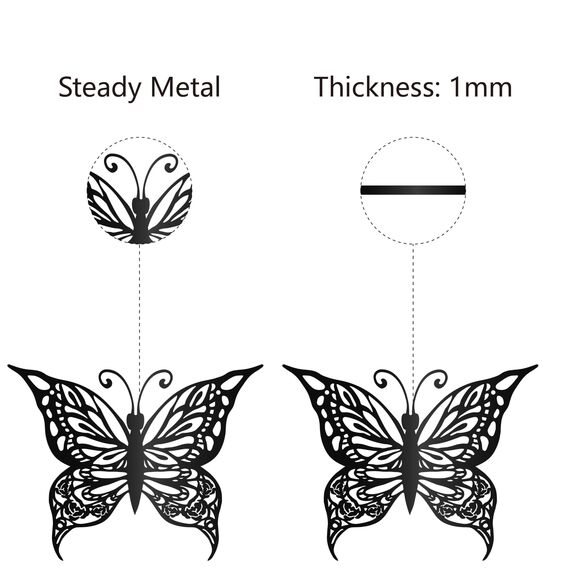CREATCABIN Schmetterling Metall Wandkunst Dekor Blumen Schwarz Wandschilder Eisen Hängende Metallverzierung Wandskulptur Geschenk Für Zuhause Balkon Garten Wohnzimmer Dekoration Weihnachten 30x23cm