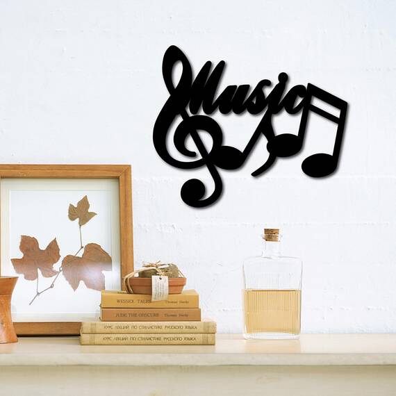 CREATCABIN Musiknote Aus Holz,Wandkunst,Dekor,Holzschild,Lasergeschnittene Lindenholz-Silhouette,Dekorative Hängeskulptur Für Musikstudio,Kaffeebar,Zuhause,Wand,Tür,Geschenk,Schwarz,30x25cm