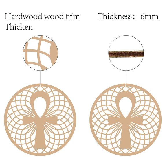 CREATCABIN 12inch Antikes Ankh Ägyptische Kreuz Holzwandkunst Kristallgitter Heilige Laser Cut Wandskulptur Hängendes Dekor Spirituelles Symbol Flache Runde Für Home Office Yoga Studio Dekoration