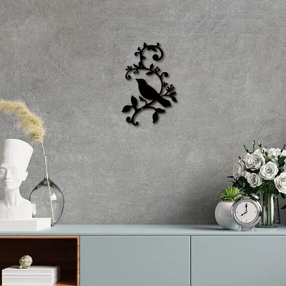 CREATCABIN Metall-Vogel-Wanddekoration Vögel Auf Dem AST Kunst Eisen-Wandschilder Aufhängen Metallornament Skulptur Blätter Für Balkon Garten Zuhause Wohnzimmer Innenbereich Geschenke Schwarz 30x20cm
