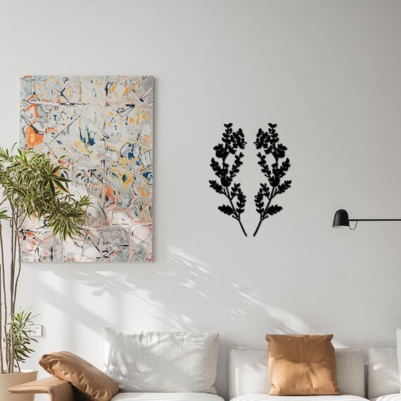 CREATCABIN Metallbaumblatt-Wanddekoration,Ranke,Olivenzweig,Blattwandkunst,Dekor,Doppelte Schwarze Schmiedeeisen-Schnörkelskulptur,Blatt-Hängedekoration,Rustikales Wandschild Für Wohnzimmer,30x10cm