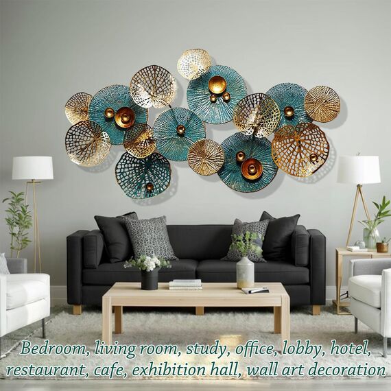 edaknez Wanddekoration aus Metall für Wohnzimmer, Metallblumen-Wandkunst, 3D-gestapelte Blätter, Wandkunst, moderne Lotusblüte, hängende Wanddekoration (C 127 x 66 cm)