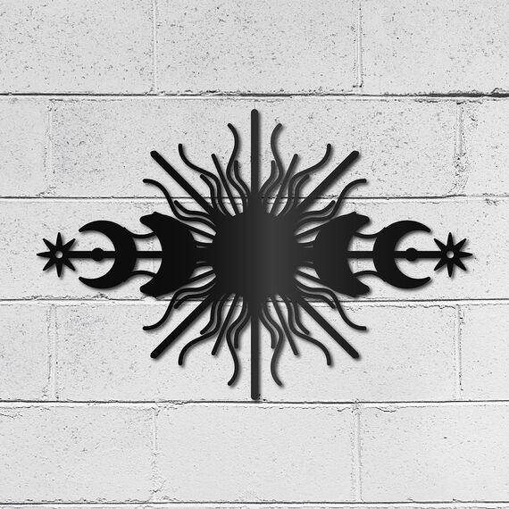 CREATCABIN Sun Metal Wall Art Decor Iron Wall Art Phase Moon Black Hollow Sculpture Hanging Decor Rustic Wall Sign Decoration for Indoor Outside Living Room Home Office Hotel Balcony 11.8 x 7.9Inch