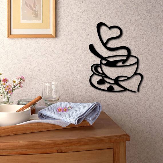 CREATCABIN Kaffeetasse Aus Holz,Wandkunst,Dekor,Holzschild,Lasergeschnittene Lindenholz-Silhouette,Dekorative Hängeskulptur Für Café,Restaurants,Küche,Zuhause,Wand,Bauernhaus,Geschenke,Schwarz,30x23cm