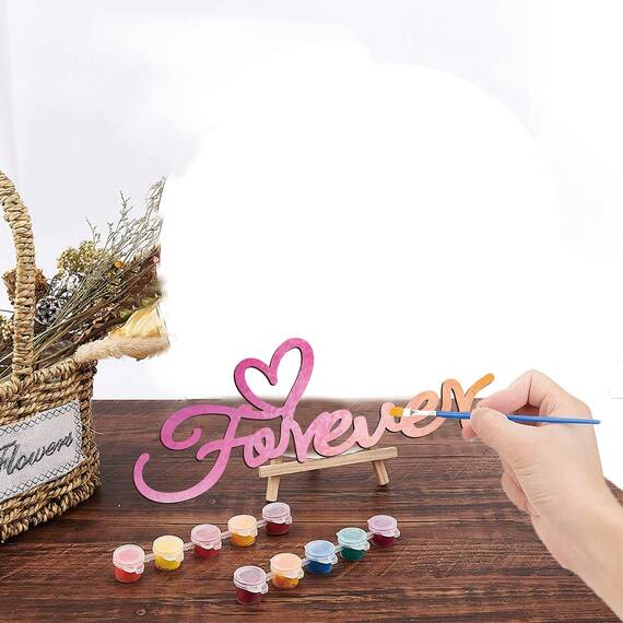 CREATCABIN Forever Holzbuchstaben Ausgeschnittene Schilder Herz Lasergeschnittenes Holzschild Kunstwörter Lindenholz Dekor Unvollendet Aufhängen Für Kranz Leere Tür Schlafzimmer Malerei DIY 30x10.9cm