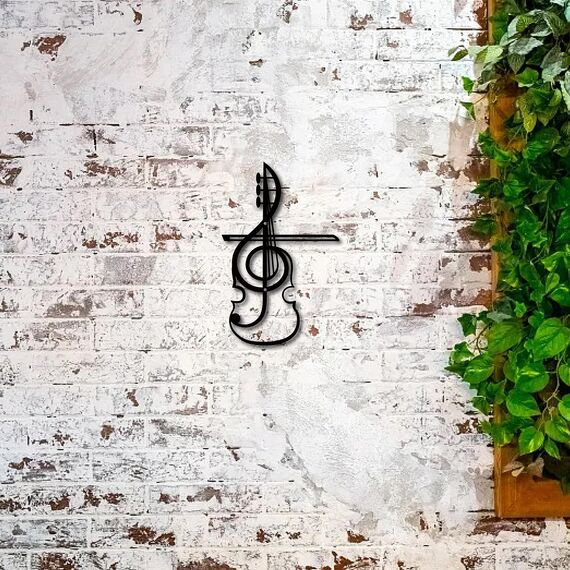 CREATCABIN Musiknoten Metall-Wandkunst Dekor Musikinstrumente Schwarze Wandschilder Gitarre Eisen Hängende Metallornament Skulptur Für Balkon Zuhause Wohnzimmer Dekoration Outdoor-Geschenke 30x19.5cm