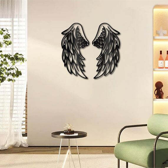 CREATCABIN 2 Stück Engelsflügel,Metall-Wandkunst,Dekor,Schwarze Wandschilder,Weihnachtsdekoration Aus Eisen,Zum Aufhängen,Wandskulptur Für Balkon,Garten,Zuhause,Büro,Wohnzimmer,Dekoration,30x15cm