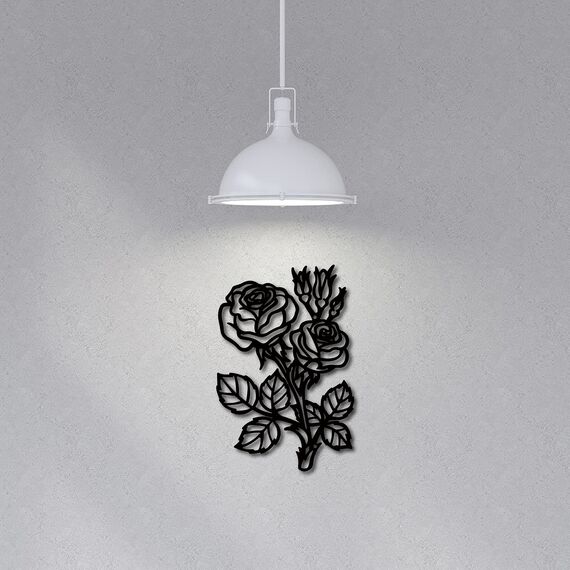 CREATCABIN Metall-Wandkunst Dekor Rose Blume Schwarze Wandschilder Eisen Hängende Metallornament-Skulptur Für Balkon Garten Zuhause Wohnzimmer Dekoration Innenbereich Küche Büro Geschenke 30.6x20cm