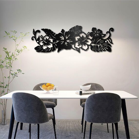 CREATCABIN Monstera Metall-Wandkunst-Dekor,Tropische Blumen,Schwarze Wandschilder,Eisen-Hänge-Metallornament,Wandskulptur,Geschenk Für Zuhause,Büro,Garten,Wohnzimmer,Dekoration,Weihnachten,30x10cm