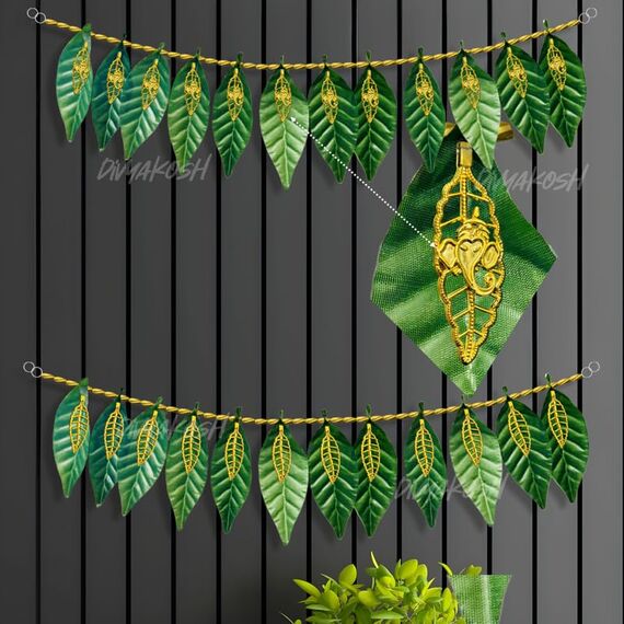 Divyakosh Green Leaf Torans – Set mit 2 Eingangstürbehängen für Heimdekoration – 96,5 cm