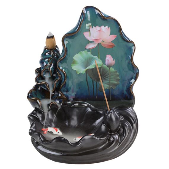 XUDREZ Zen Lotusblatt Räucherstäbchenhalter und Brenner, Raumdekoration, Rückfluss, Wasserfall mit Räucherkegeln + Stäbchen, Aromatherapie, Meditationszubehör für Zuhause