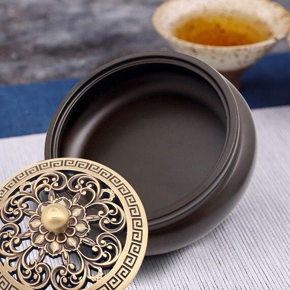 Vusddy Messing Räucherschale mit Deckel - Weihrauchbrenner Vintage Handgefertigter - Räuchergefäß Lotus Incense Burner für Weihrauch, Meditation, Entspannung und Zuhause Dekoration