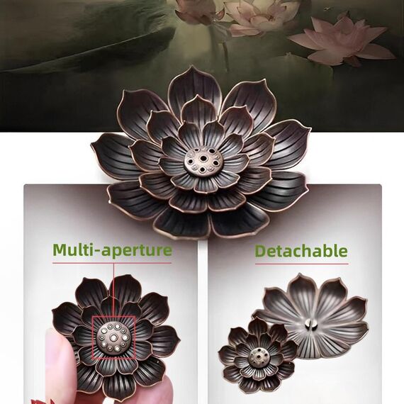 KOPYFANTAP Räucherstäbchen Halter Lotus, Keramik Räuchergefäß mit Messing Kalebassen Räucherstäbchenhalter und Metallabdeckung, Einfach Asche zu Sammeln und Reinigen, Gelb