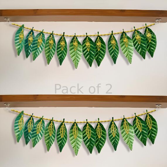 Divyakosh Green Leaf Torans – Set mit 2 Eingangstürbehängen für Heimdekoration – 96,5 cm