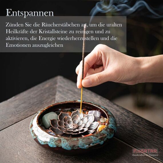 PIOSRTRR Räucherstäbchen Halter-Lotus-Räucherstäbchenhalter, Einschließlich Chakrasteine