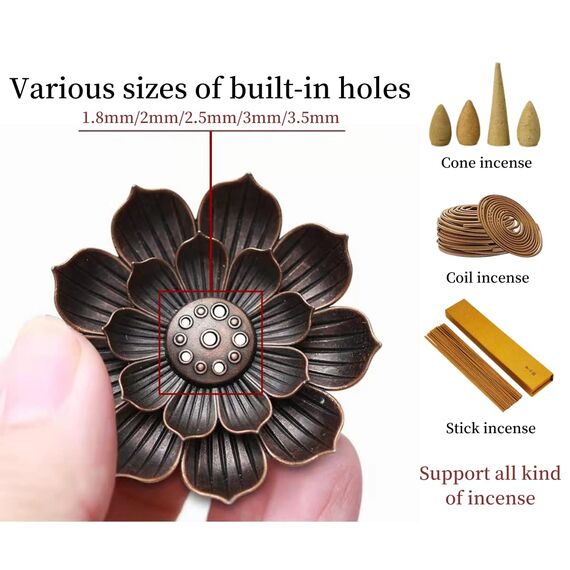 KOPYFANTAP Räucherstäbchen Halter Lotus, Keramik Räuchergefäß mit Messing Kalebassen Räucherstäbchenhalter und Metallabdeckung, Einfach Asche zu Sammeln und Reinigen, Blau