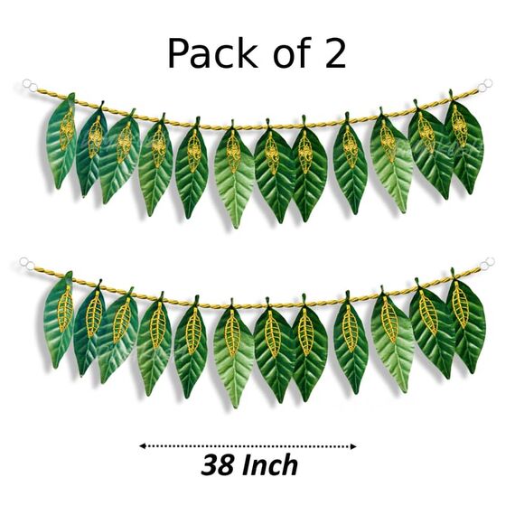 Divyakosh Green Leaf Torans – Set mit 2 Eingangstürbehängen für Heimdekoration – 96,5 cm
