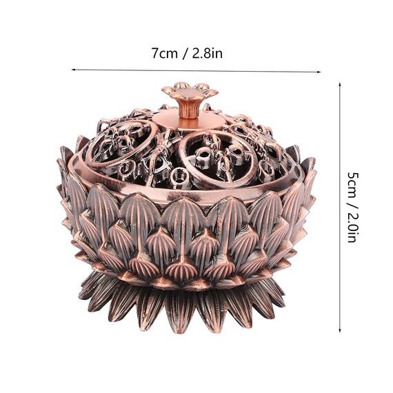 Lotus Räuchergefäß mit Deckel, 7 × 5cm Mini Hollow Räucherschale Räuchergefäß Vintage Weihrauchbehälter, Räucherstäbchenhalter für Zuhause BüroTeehaus Dekoration(Kupfer)