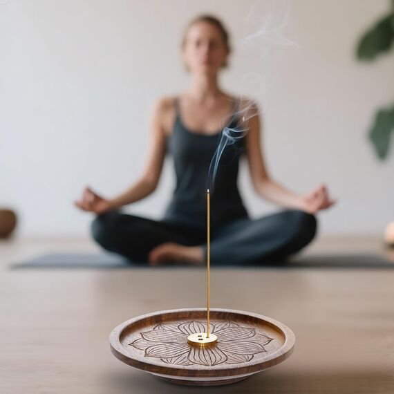 Holzlotus Räucherstäbchenhalter Lotus Räuchergefäß aus Holz mit Asche-Auffangschale Handgefertigter Brenner ideal für Heimdekoration, Meditation und Yoga