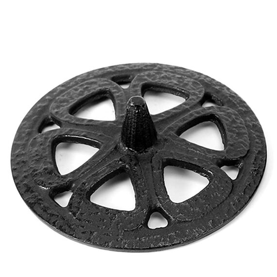 Weihrauch Schale Räuchergefäß aus Gusseisen mit Deckel, Rund, Lotus Design, Metall Räucherstäbchenhalter, 8,5 x 8,5 x 7 cm