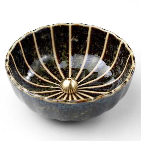 Asayu Japan Räucherstäbchenhalter - Grüner Lotus - Für Stäbchen 10cm, Made in Japan, Traditioneller Keramik Aschefänger, Inklusive Abnehmbarer Messingständer - Für Yoga, Meditation und Entspannung