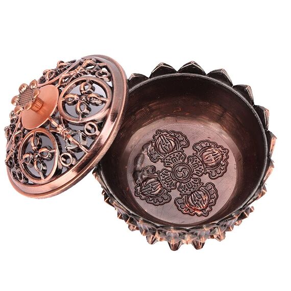 Lotus Räuchergefäß mit Deckel, 7 × 5cm Mini Hollow Räucherschale Räuchergefäß Vintage Weihrauchbehälter, Räucherstäbchenhalter für Zuhause BüroTeehaus Dekoration(Kupfer)