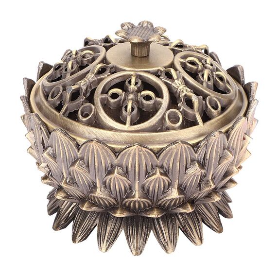Lotus Räuchergefäß mit Deckel, 7 × 5cm Mini Hollow Räucherschale Räuchergefäß Vintage Weihrauchbehälter, Räucherstäbchenhalter für Zuhause BüroTeehaus Dekoration(Bronze)