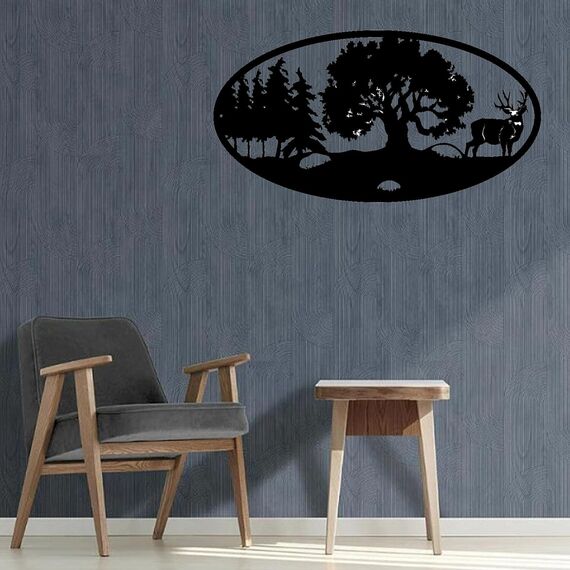 Minimalistische schwarze Wanddekoration aus Holz, rustikale Bauernhaus-Wandbehang, Silhouette für Wohnzimmer, Schlafzimmer, Badezimmer, Küche oder Büro – perfektes Einweihungsgeschenk (Ausrüstung)