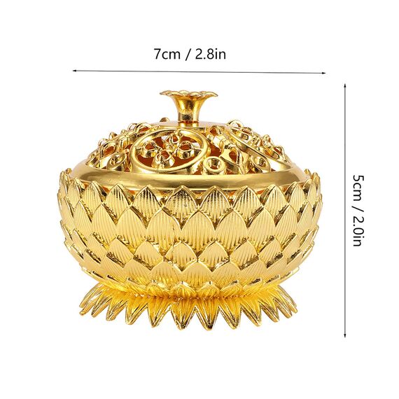 Lotus Räuchergefäß mit Deckel 7 × 5cm Mini Hollow Räucherschale Räuchergefäß Vintage Weihrauchbehälter, Räucherstäbchenhalter für Zuhause BüroTeehaus Dekoration (Gold)