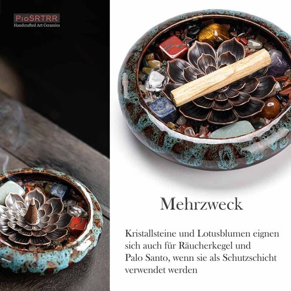 PIOSRTRR Räucherstäbchen Halter-Lotus-Räucherstäbchenhalter, Einschließlich Chakrasteine